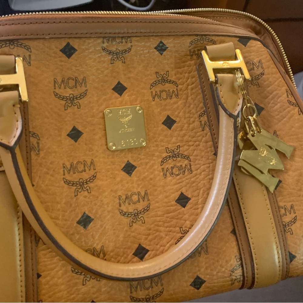 MCM Cognac Brown Visetos Dome Satchel with Gold Hardware - Picture 3 of 11